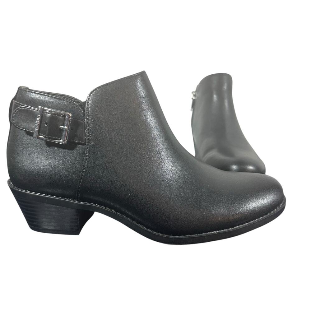Vionic Millie Black Leather Ankle Boots Size 7.5 Orthotic Comfort Zip Booties